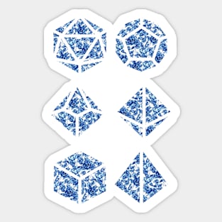 Delft Blue Gradient Rose Vintage Pattern Silhouette Polyhedral Dice - Dungeons and Dragons Design Sticker